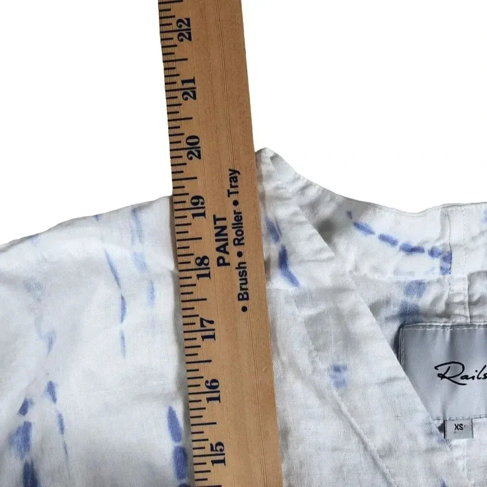 Rails Thea Blouse Cloud Tie Dye White Blue Linen Tied Front Revolve XS MSRP $148 - Picture 6 of 9
